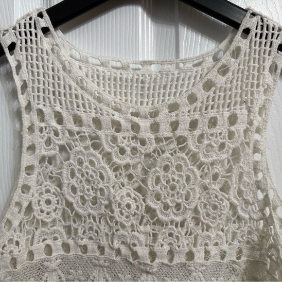 Boho Crochet Lace Crop Tank Top White Festival Cottagecore Coquette Women - Picture 3 of 5